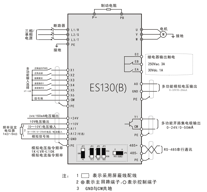 ES130(B) 系列緊湊矢量型變頻器-接線圖