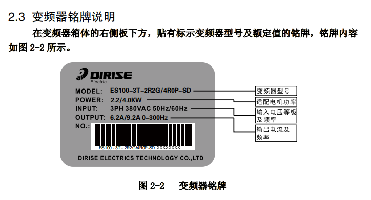 通用國產變頻器型號規格怎么看-變頻器廠家德瑞斯-變頻器銘牌信息